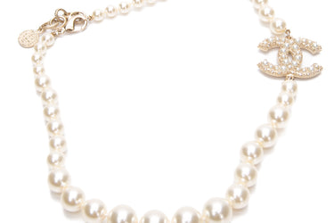 CHANEL Light Gold 100th Anniversary Pearl CC Short Necklace