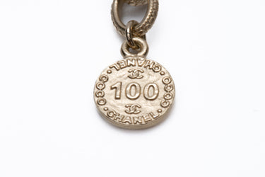 CHANEL Light Gold 100th Anniversary Pearl CC Short Necklace