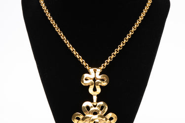 CHANEL Vintage Gold CC Clover Necklace