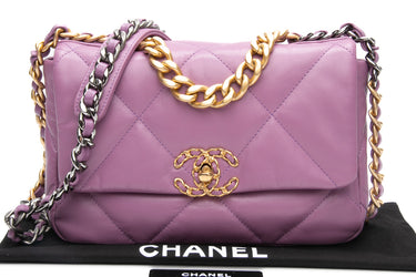 CHANEL Violet Purple Goatskin Quilted Chanel 19 Flap Bag