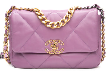 CHANEL Violet Purple Goatskin Quilted Chanel 19 Flap Bag