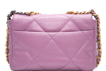 CHANEL Violet Purple Goatskin Quilted Chanel 19 Flap Bag
