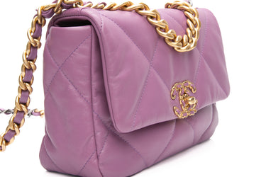 CHANEL Violet Purple Goatskin Quilted Chanel 19 Flap Bag