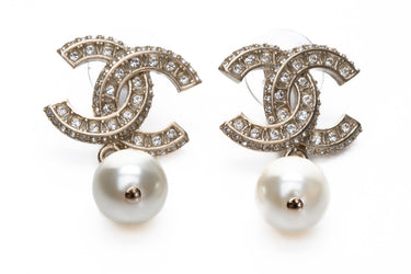 CHANEL Crystal Pearl CC Drop Earrings