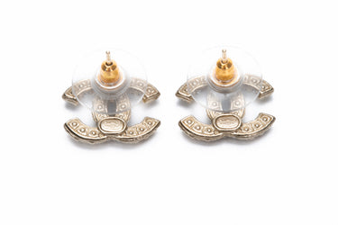 CHANEL Light Gold CC Pearl Earrings