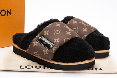 LOUIS VUITTON Monogram Pillow Shearling Mules 37 (New)