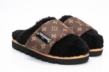 LOUIS VUITTON Monogram Pillow Shearling Mules 37 (New)