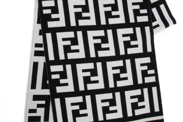 FENDI Black Wool and Silk Scarf