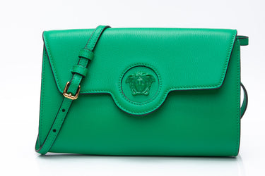 VERSACE Green La Medusa Leather Wallet on a Strap