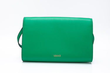 VERSACE Green La Medusa Leather Wallet on a Strap