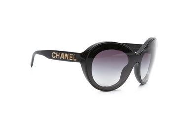CHANEL Black Oval CC Acetate Sunglasses