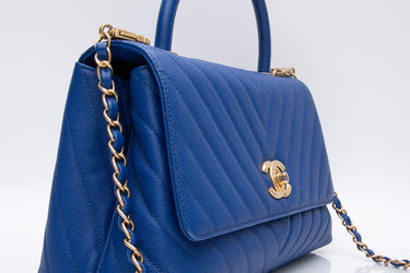 CHANEL Royal Blue Small Coco Top Handle Bag
