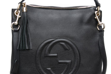 GUCCI Black Pebbled Calfskin Tassel Soho Two-way Hobo Shoulder Bag