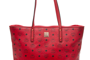 MCM Red Visetos Zip Shopping Tote Bag
