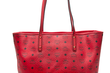 MCM Red Visetos Zip Shopping Tote Bag