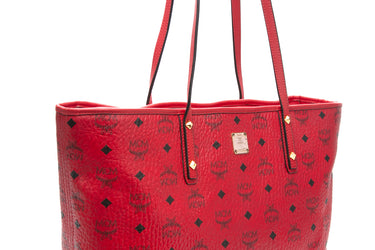 MCM Red Visetos Zip Shopping Tote Bag