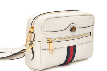 GUCCI Mystic White Textured Dollar Calfskin Web Mini Ophidia Shoulder Bag