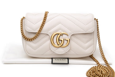 GUCCI White Calfskin Matelasse Super Mini GG Marmont