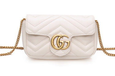 GUCCI White Calfskin Matelasse Super Mini GG Marmont