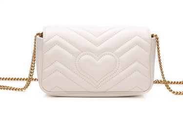 GUCCI White Calfskin Matelasse Super Mini GG Marmont