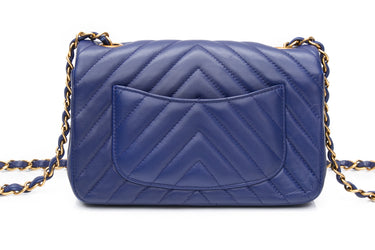 CHANEL Blue Lambskin Chevron Quilted Mini Rectangular Flap Crossbody Bag