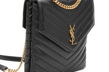 SAINT LAURENT Lambskin Quilted Double Flap Shoulder/Crossbody Bag