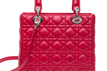 DIOR Cardinal Red Lambskin Cannage Medium Lady Dior Bag