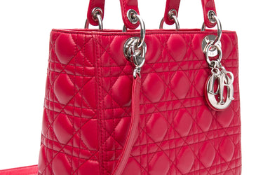 DIOR Cardinal Red Lambskin Cannage Medium Lady Dior Bag