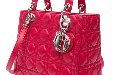 DIOR Cardinal Red Lambskin Cannage Medium Lady Dior Bag