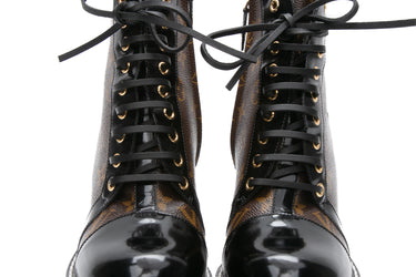 LOUIS VUITTON Patent Black Calfskin Monogram Star Trail Ankle Boots 40