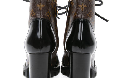 LOUIS VUITTON Patent Black Calfskin Monogram Star Trail Ankle Boots 40