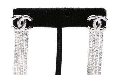 CHANEL CC Silver Chain Fringe Earrings