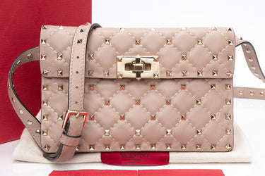 VALENTINO Rose Beige Rockstud Spike Leather Crossbody