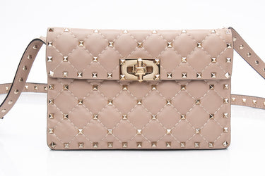 VALENTINO Rose Beige Rockstud Spike Leather Crossbody