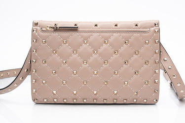 VALENTINO Rose Beige Rockstud Spike Leather Crossbody