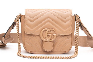 GUCCI Camelia Winter Rose Calfskin Matelasse Monochrome Mini GG Marmont Shoulder Bag (New)