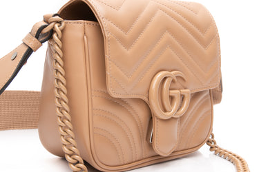 GUCCI Camelia Winter Rose Calfskin Matelasse Monochrome Mini GG Marmont Shoulder Bag (New)