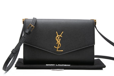 SAINT LAURENT Black Grain De Poudre Mini Uptown Crossbody Bag