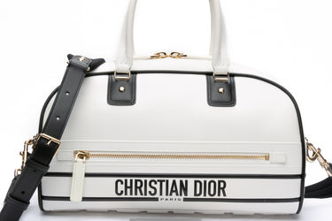 DIOR White Calfskin Dior Vibe Zip Bowling Bag