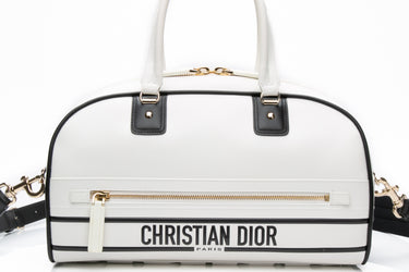 DIOR White Calfskin Dior Vibe Zip Bowling Bag