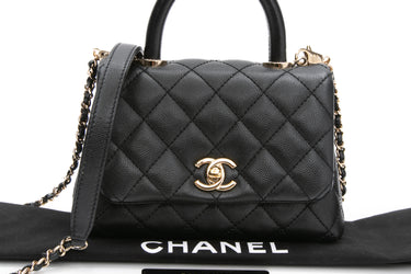 CHANEL Black Caviar Quilted Extra Mini Coco Handle Flap
