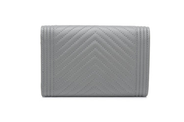 CHANEL Grey Lambskin Chevron Quilted Medium Boy Flap Wallet (New)