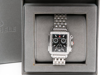 MICHELE Stainless Steel Black Mother of Pearl & Diamond Watch