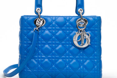 DIOR Blue Lambskin Cannage Medium Lady Dior Bag