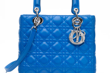 DIOR Blue Lambskin Cannage Medium Lady Dior Bag