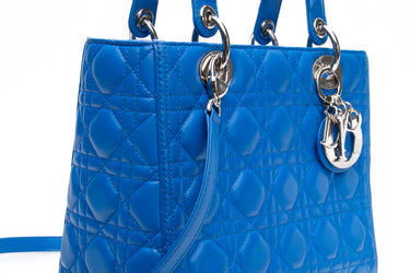 DIOR Blue Lambskin Cannage Medium Lady Dior Bag