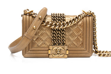 CHANEL Gold Python Quilted Boy Small Flap Bag