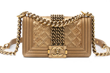 CHANEL Gold Python Quilted Boy Small Flap Bag