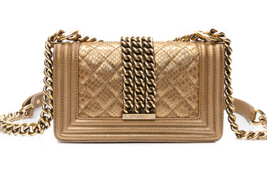 CHANEL Gold Python Quilted Boy Small Flap Bag