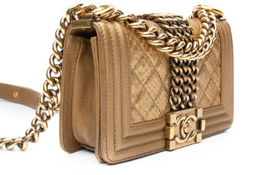 CHANEL Gold Python Quilted Boy Small Flap Bag